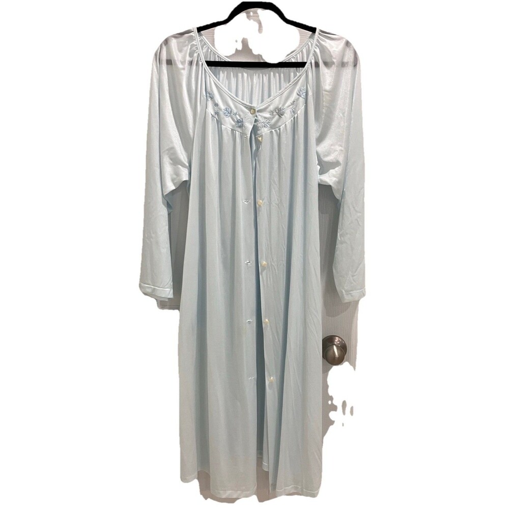Vintage Sears Nylon Button Down Nightgown Baby Blue Women's Sz 16-18 Pajamas